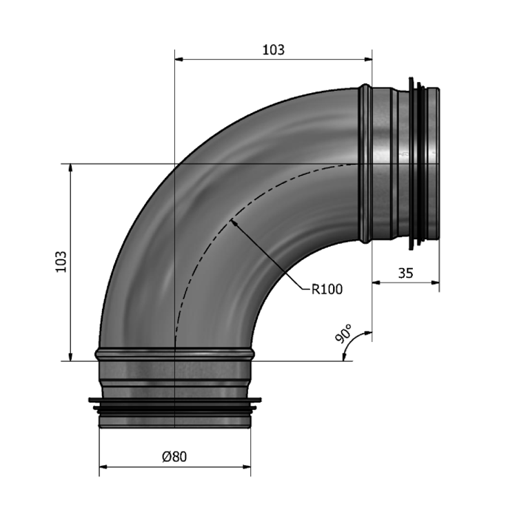 Mynd af Beygja HV-80 90° Hallströms