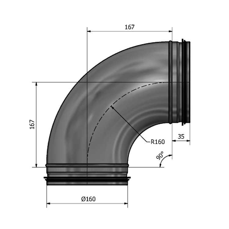 Mynd af Beygja HV-160 90° Hallströms