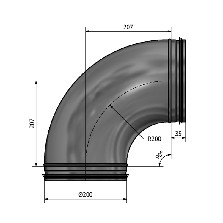 Mynd af Beygja HV-200 90° Hallströms