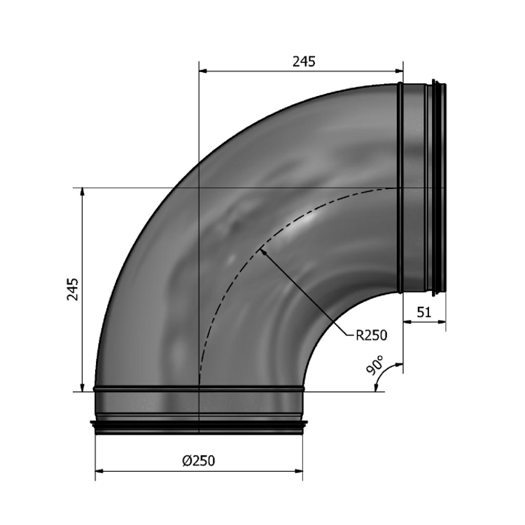Mynd af Beygja HV-250 90° Hallströms
