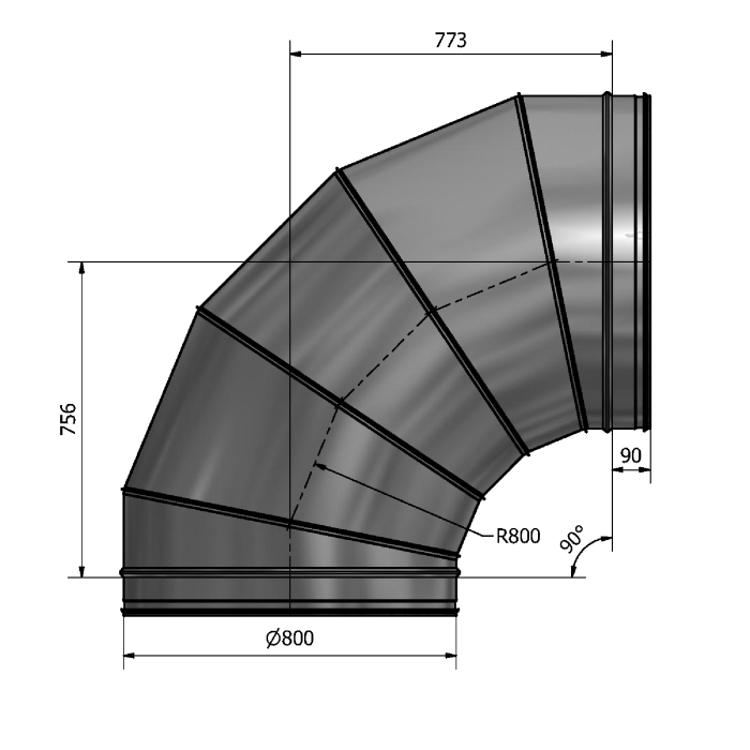 Mynd af Beygja HV-800 90° Hallströms