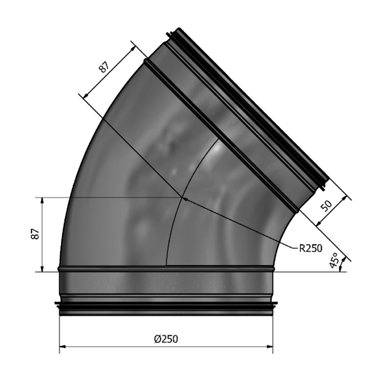 Mynd af Beygja HV-250 45° Hallströms