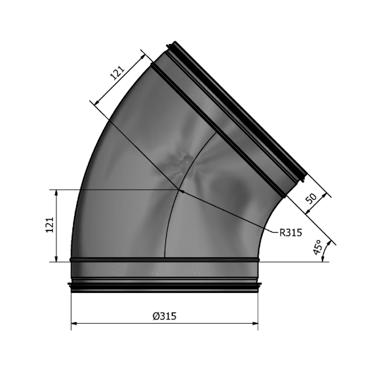 Mynd af Beygja HV-315 45° Hallströms