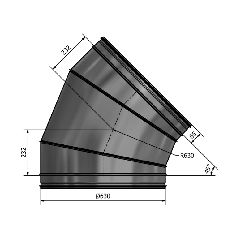 Mynd af Beygja HV-630 45° Hallströms