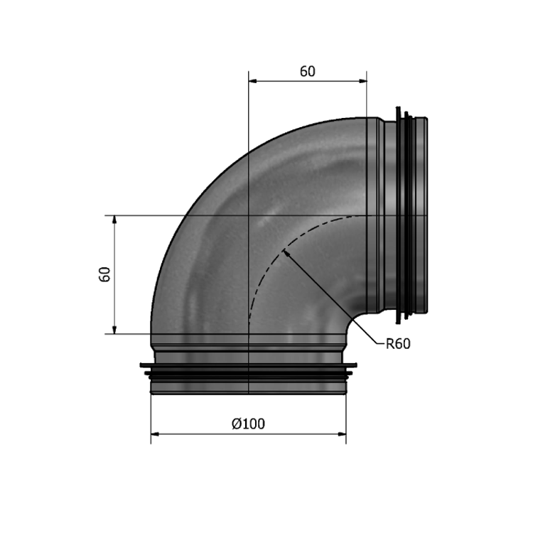 Mynd af Stuttbeygja HIBK-100 90° Hallströms