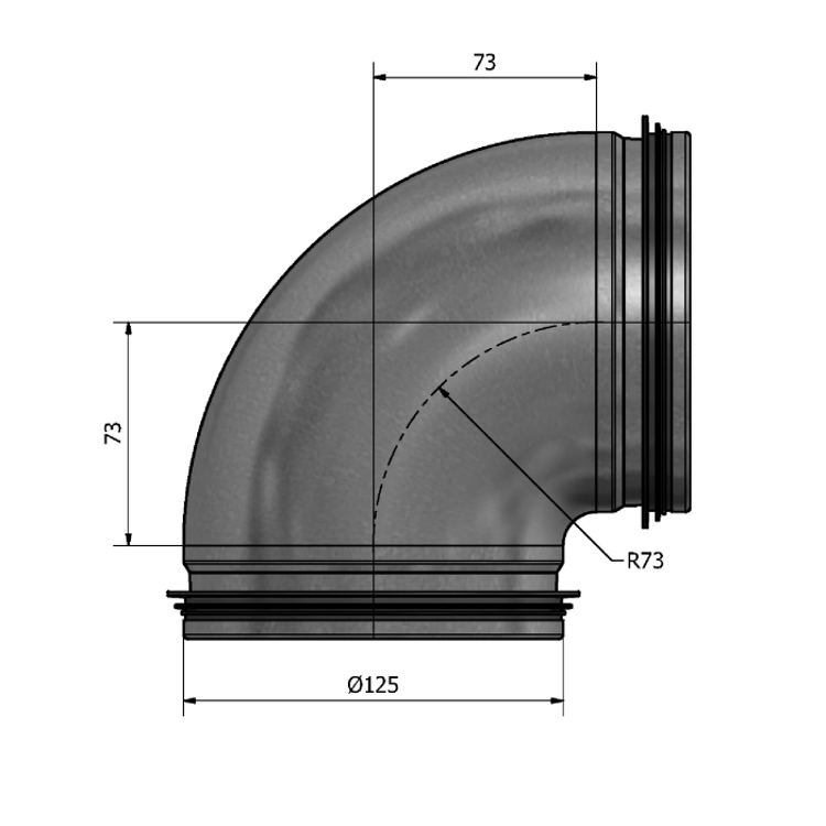 Mynd af Stuttbeygja HIBK-125 90° Hallströms