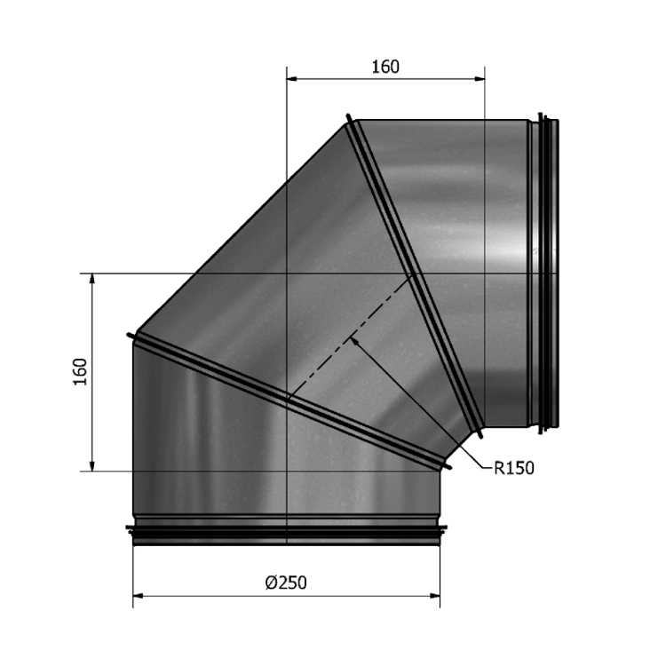 Mynd af Stuttbeygja HIBK-250 90° Hallströms