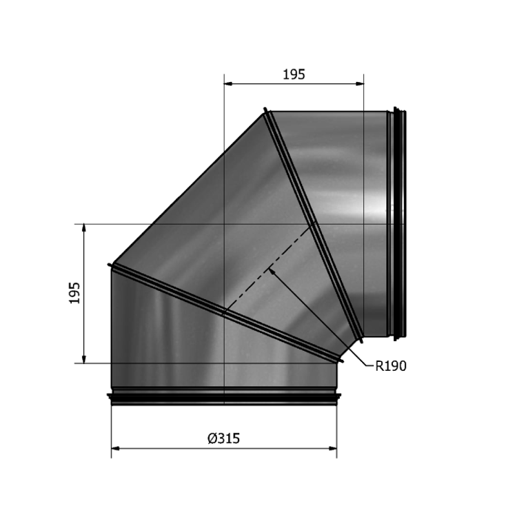 Mynd af Stuttbeygja HIBK-315 90° Hallströms