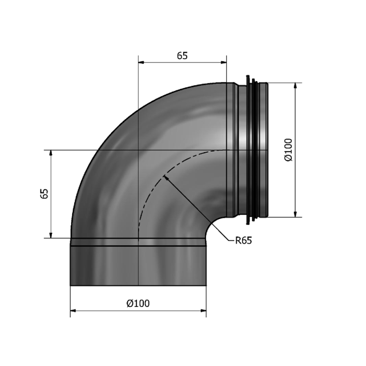 Mynd af Stuttbeygja HIBKM-100 90° Hallströms