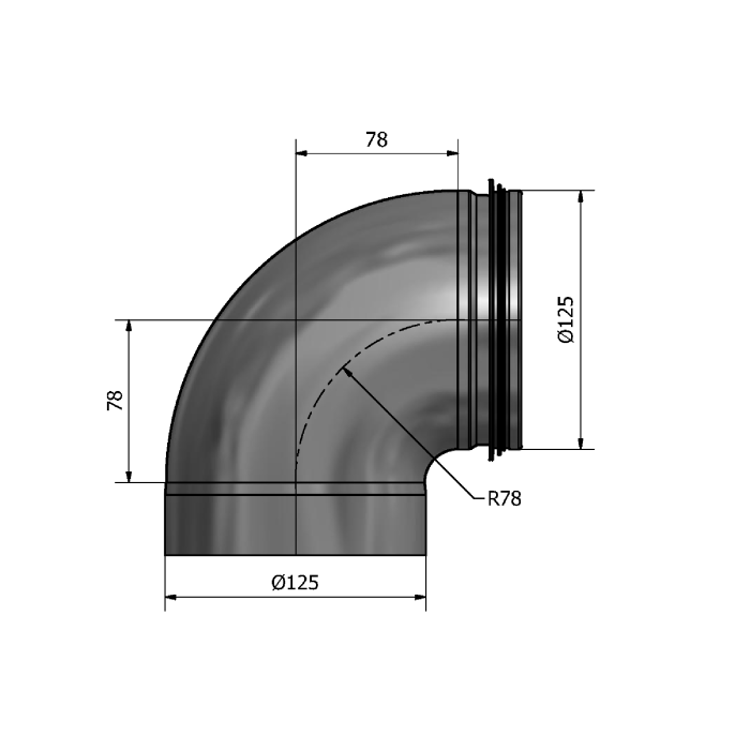 Mynd af Stuttbeygja HIBKM-125 90° Hallströms