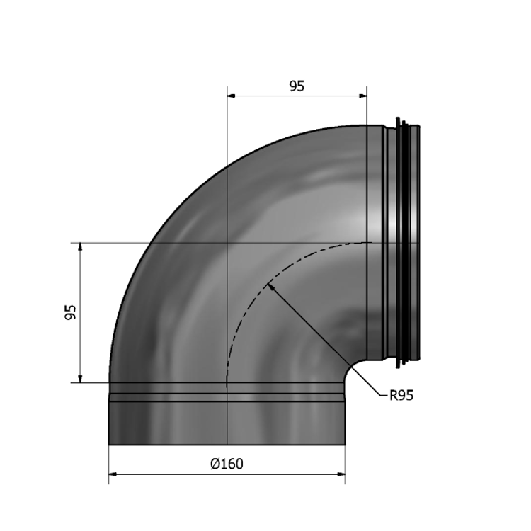 Mynd af Stuttbeygja HIBKM-160 90° Hallströms