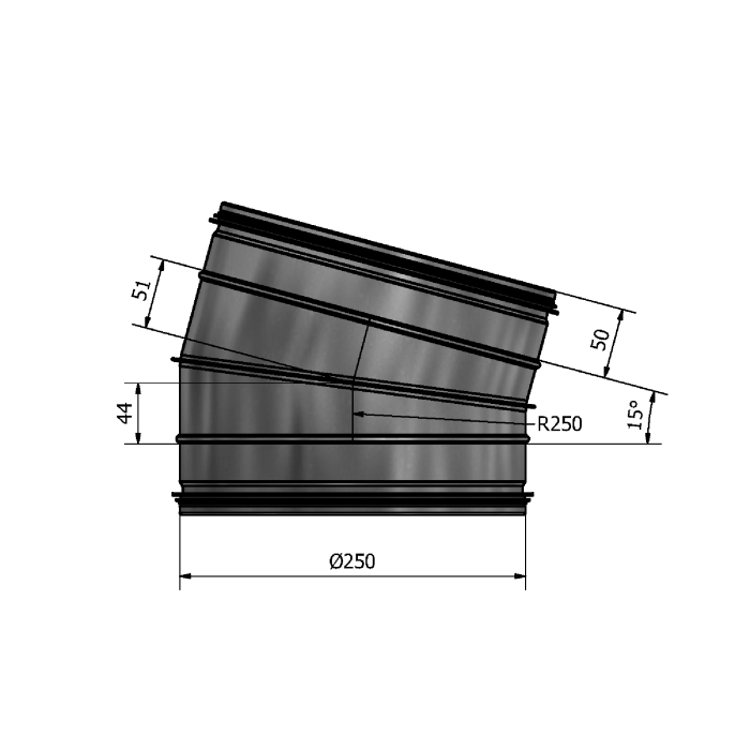 Mynd af Beygja HV-250 15° Hallströms