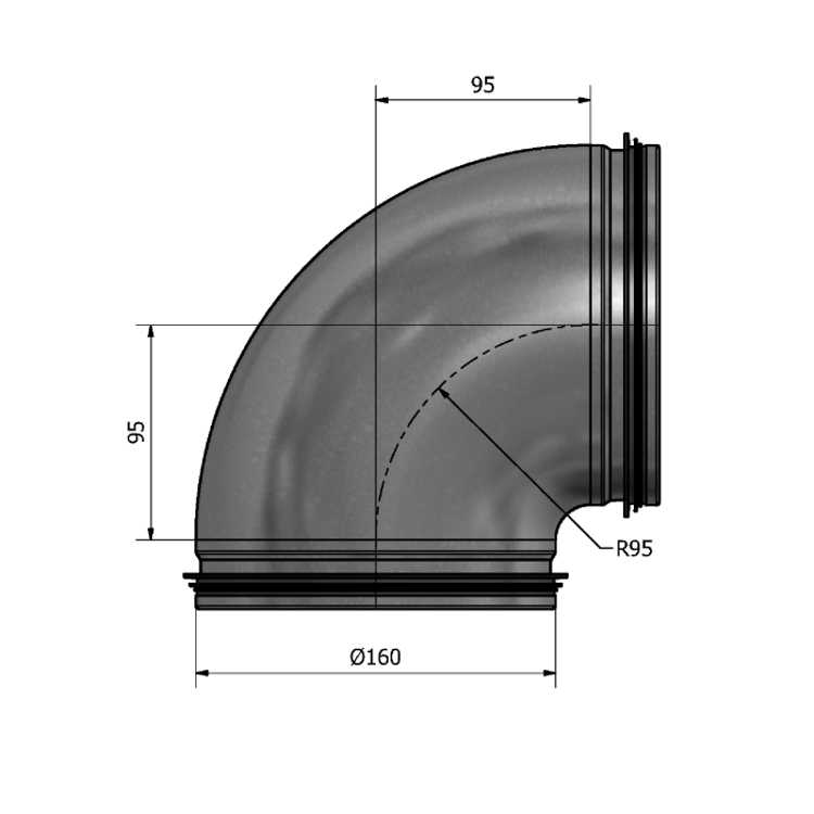 Mynd af Stuttbeygja HIBK-160 90° Hallströms