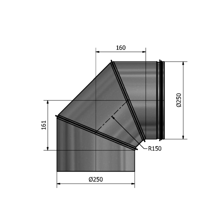 Mynd af Stuttbeygja HIBKM 250 90° Hallströms
